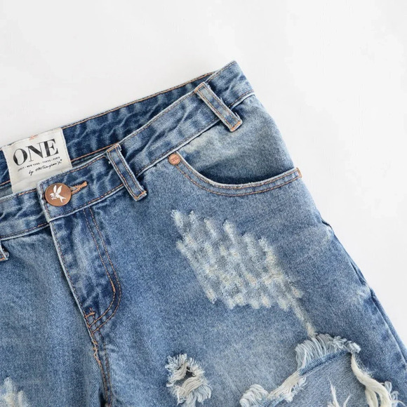 One Tea Spoon Blue "Trashed Free Birds" Extreme Distressed Straight Tapered 27 - Picture 15 of 15